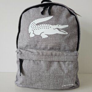 NWT LACOSTE Heathered Grey Crocodile Logo Lightweight Backpack Laptop Pocket OS